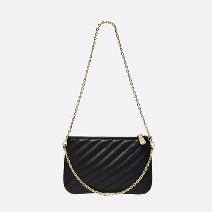 Women's lambskin falten design chain clutch wallet with removable strap