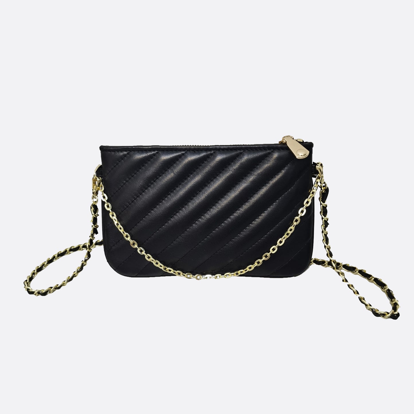 Women's lambskin falten design chain clutch wallet with removable strap