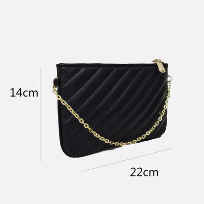 Women's lambskin falten design chain clutch wallet with removable strap