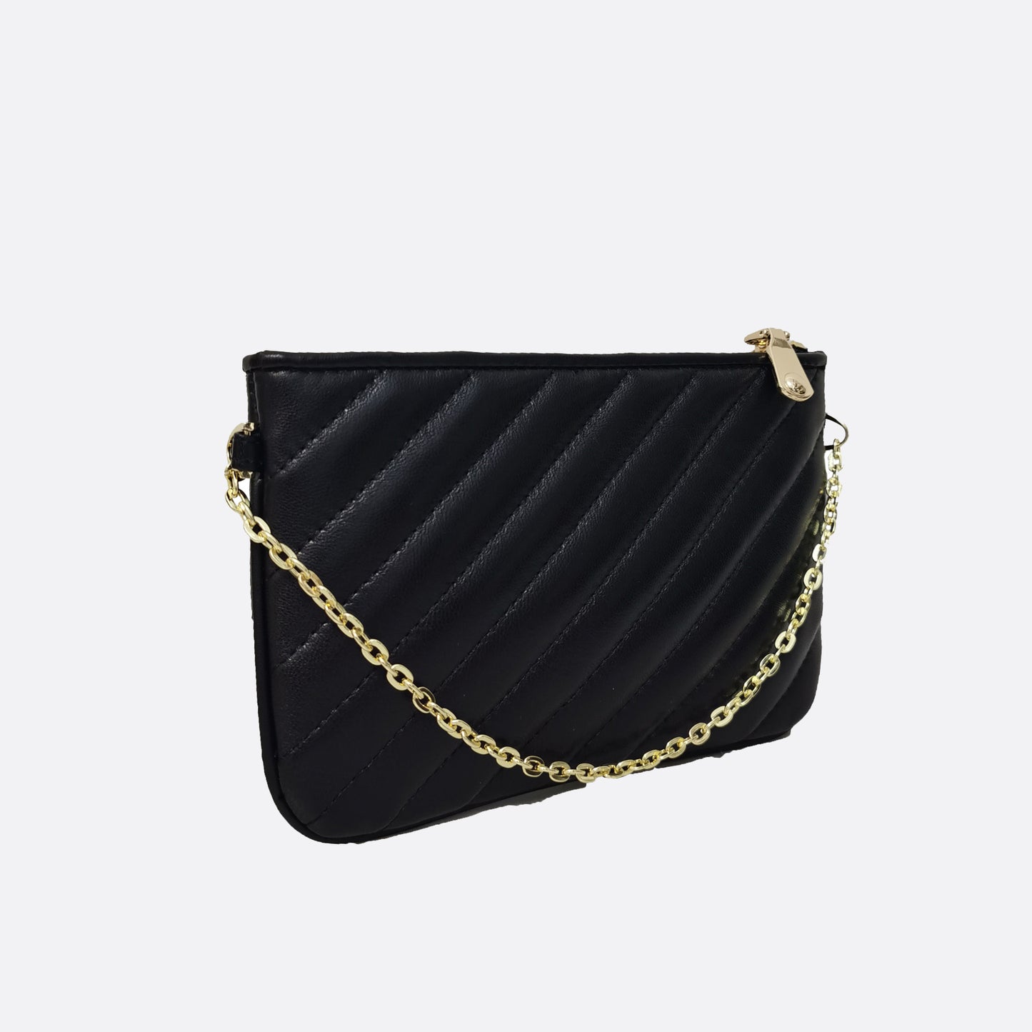 Women's lambskin falten design chain clutch wallet with removable strap