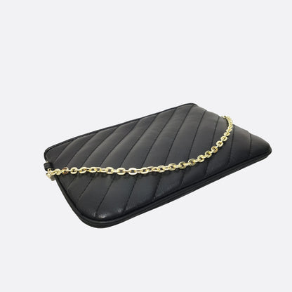 Women's lambskin falten design chain clutch wallet with removable strap