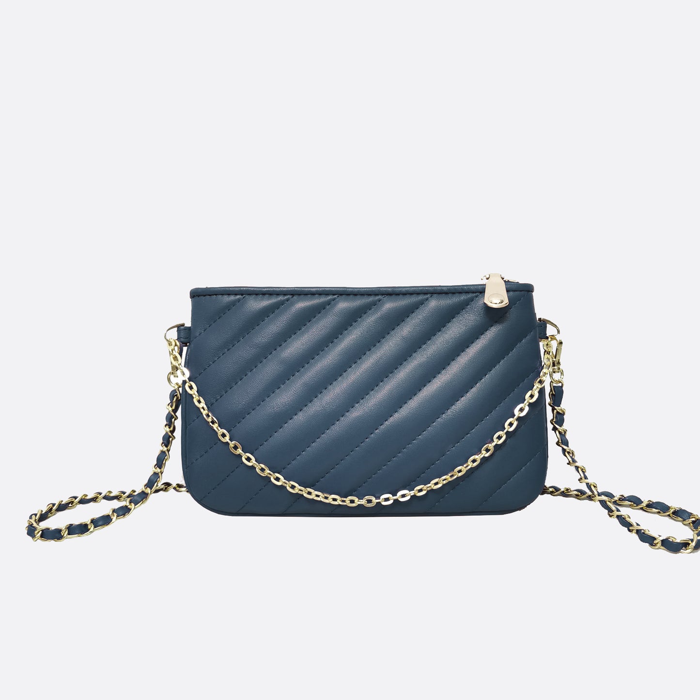 Women's lambskin falten design chain clutch wallet with removable strap