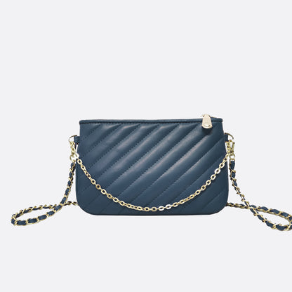 Women's lambskin falten design chain clutch wallet with removable strap