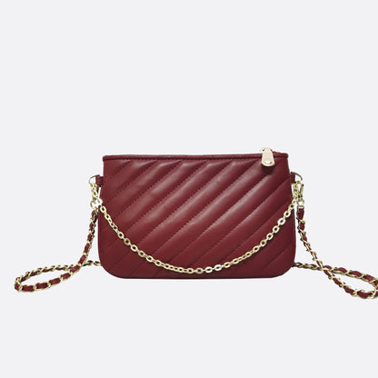 Women's lambskin falten design chain clutch wallet with removable strap