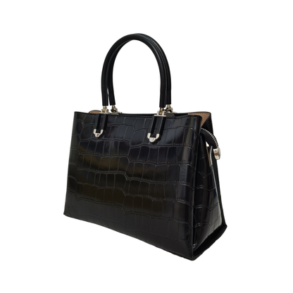 Women's genuine cowhide leather handbag Kunis design in crocodile print