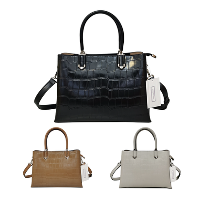 Women's genuine cowhide leather handbag Kunis design in crocodile print