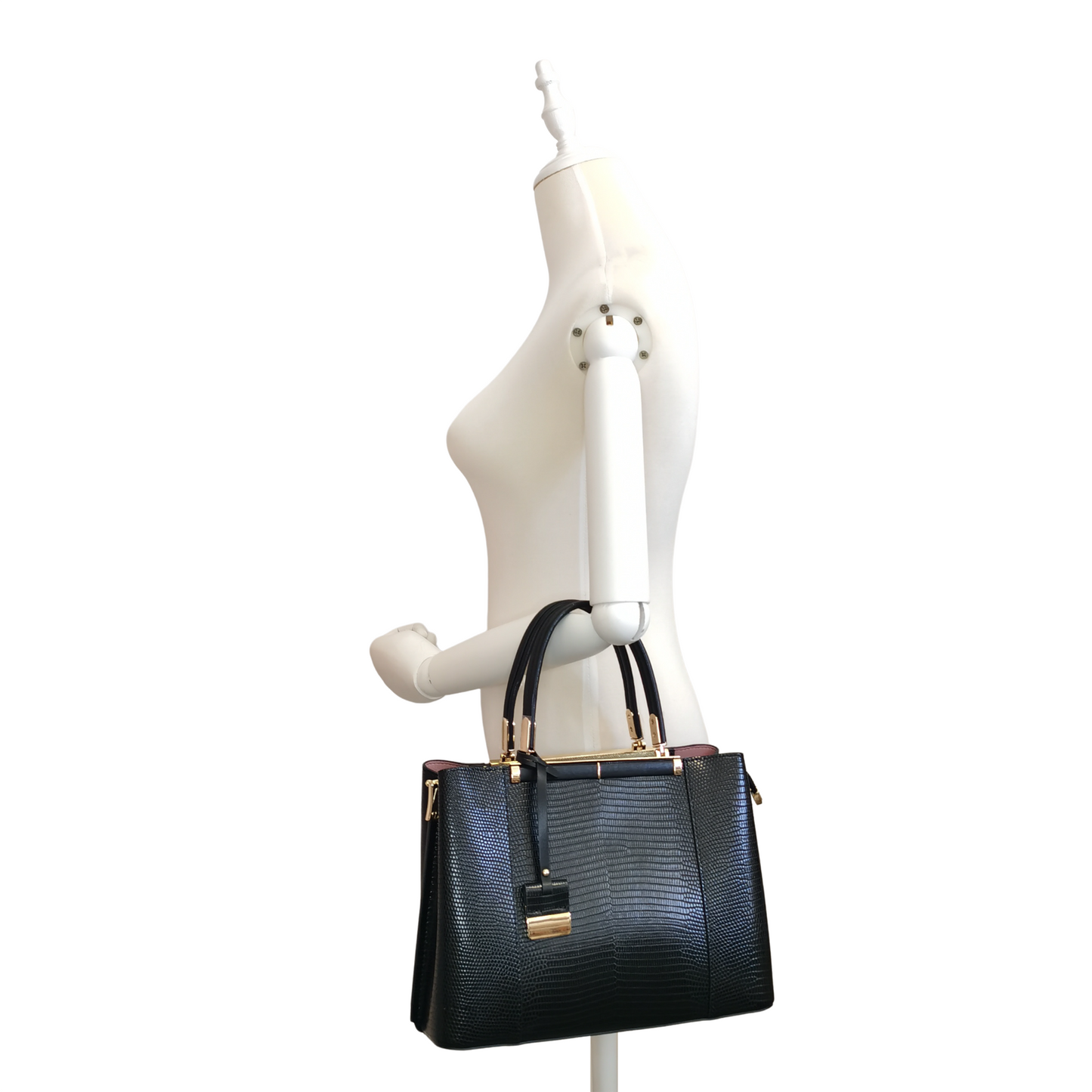 Women's genuine cowhide leather handbag Kunis design in lizard print