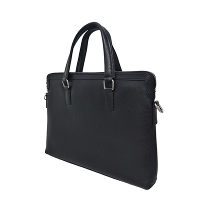 Unisex genuine cowhide leather slim briefcase with sling Lev design