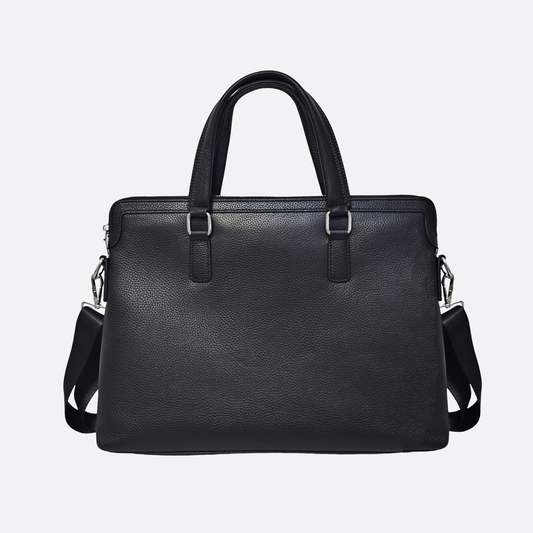 Unisex genuine cowhide leather slim briefcase laptop bag with sling Lev V2 design