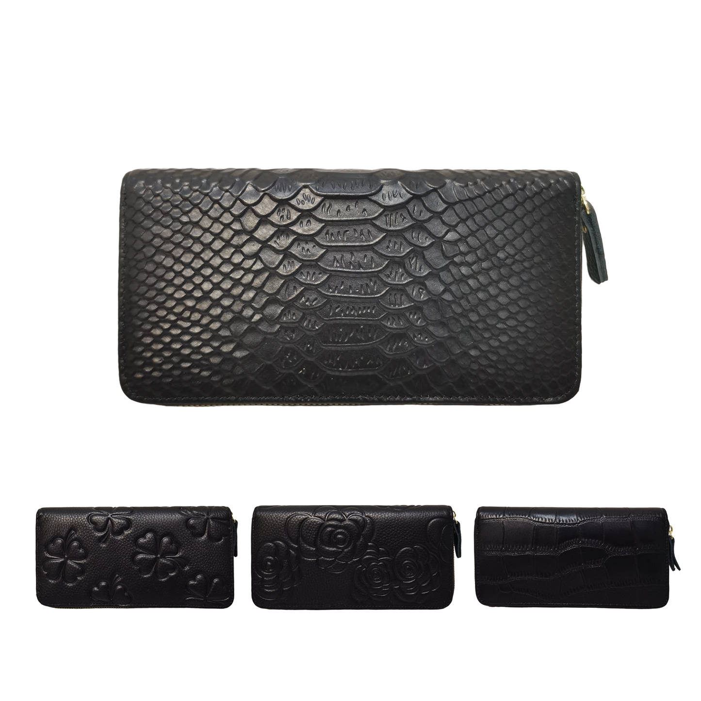 Women's genuine cowhide embossed leather long wallet