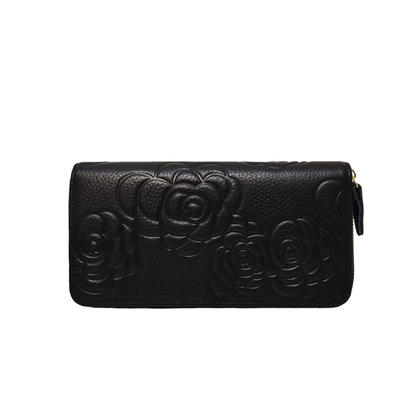 Women's genuine cowhide embossed leather long wallet