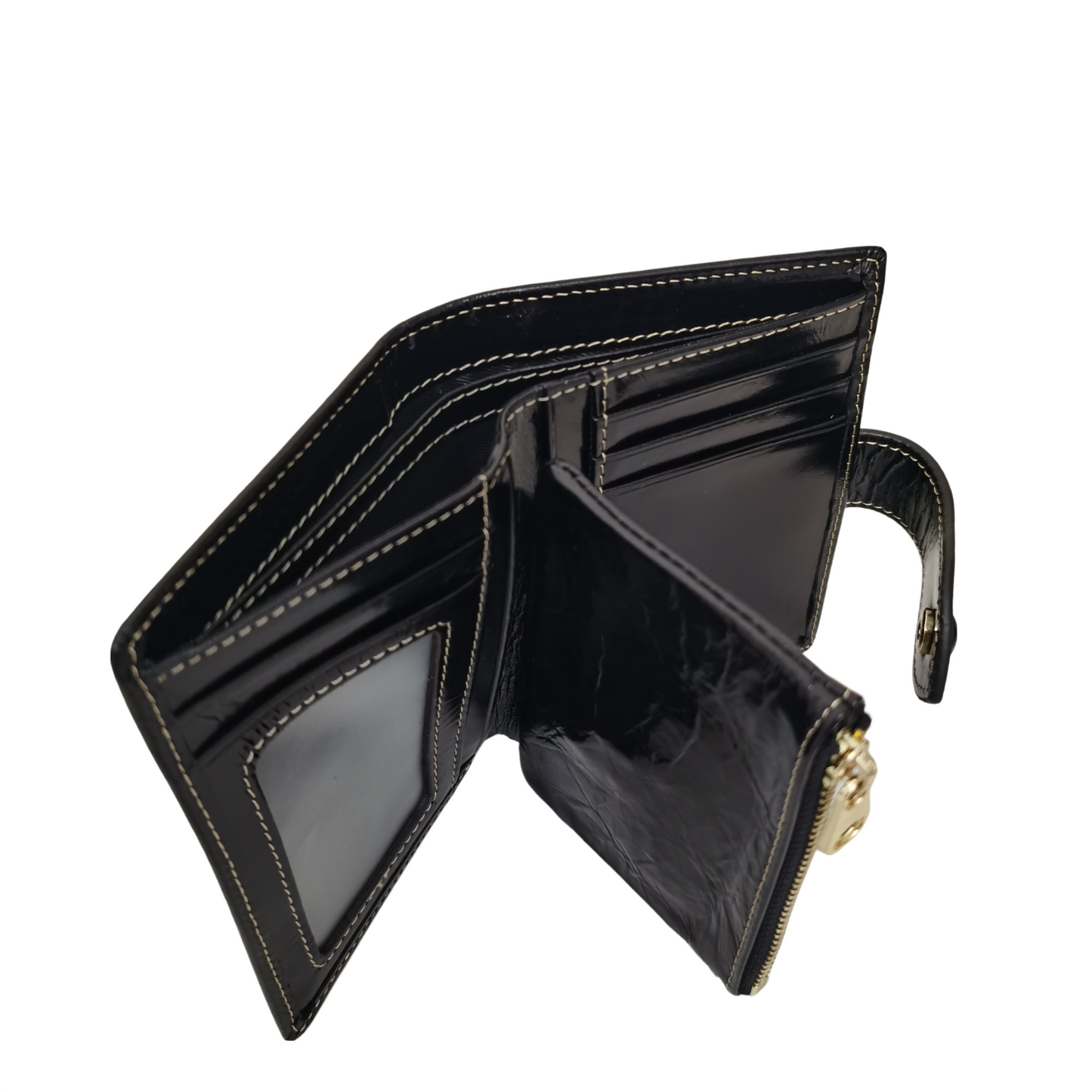 Women's waxed cowhide leather short wallet/purse Button V2 design