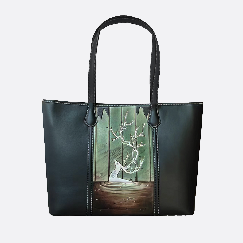 Women's genuine cowhide leather engraved tote bag Depaule design handbag