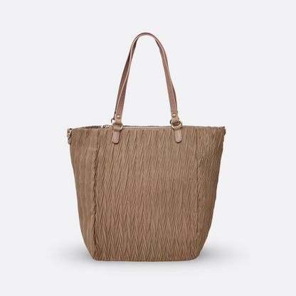 Women's nylon mix genuine cowhide leather Shopping Tote