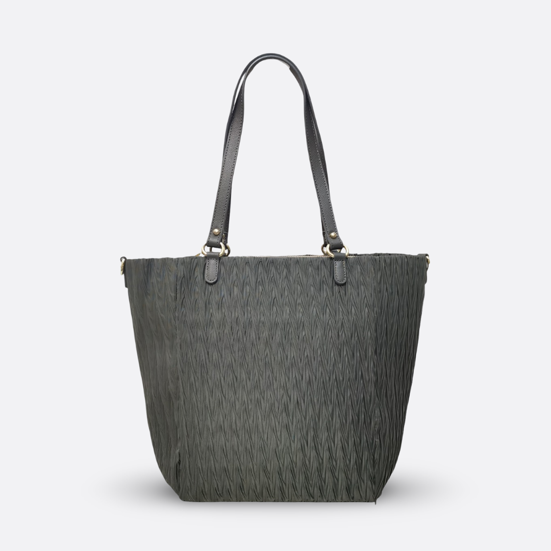 Women's nylon mix genuine cowhide leather Shopping Tote