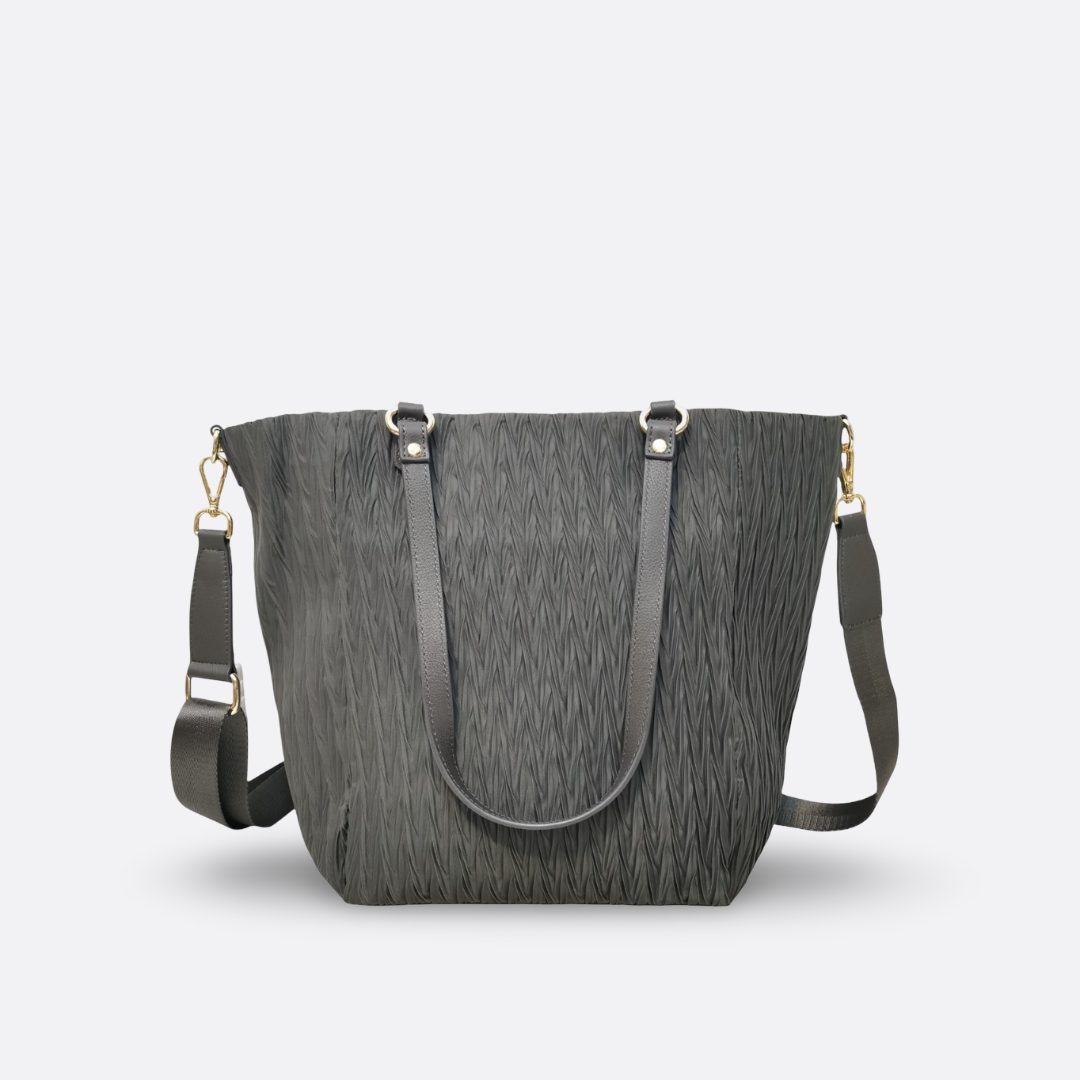 Women's nylon mix genuine cowhide leather Shopping Tote