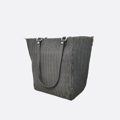 Women's nylon mix genuine cowhide leather Shopping Tote