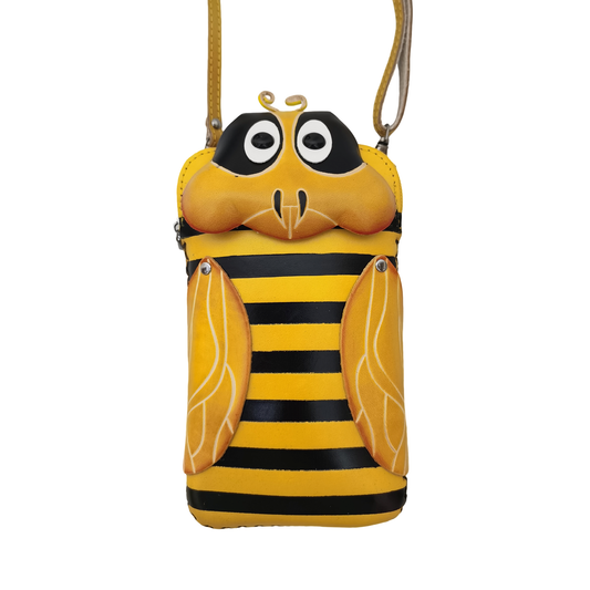Children's cowhide leather long pouch Bee design