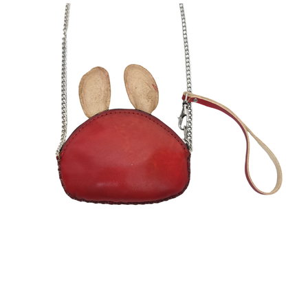 Children's cowhide leather pouch with ears
