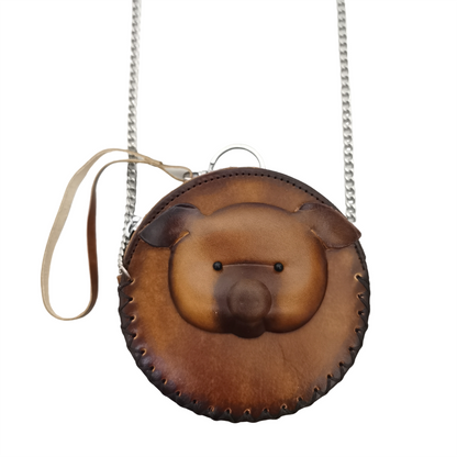Children's cowhide leather circular pouch Animals design
