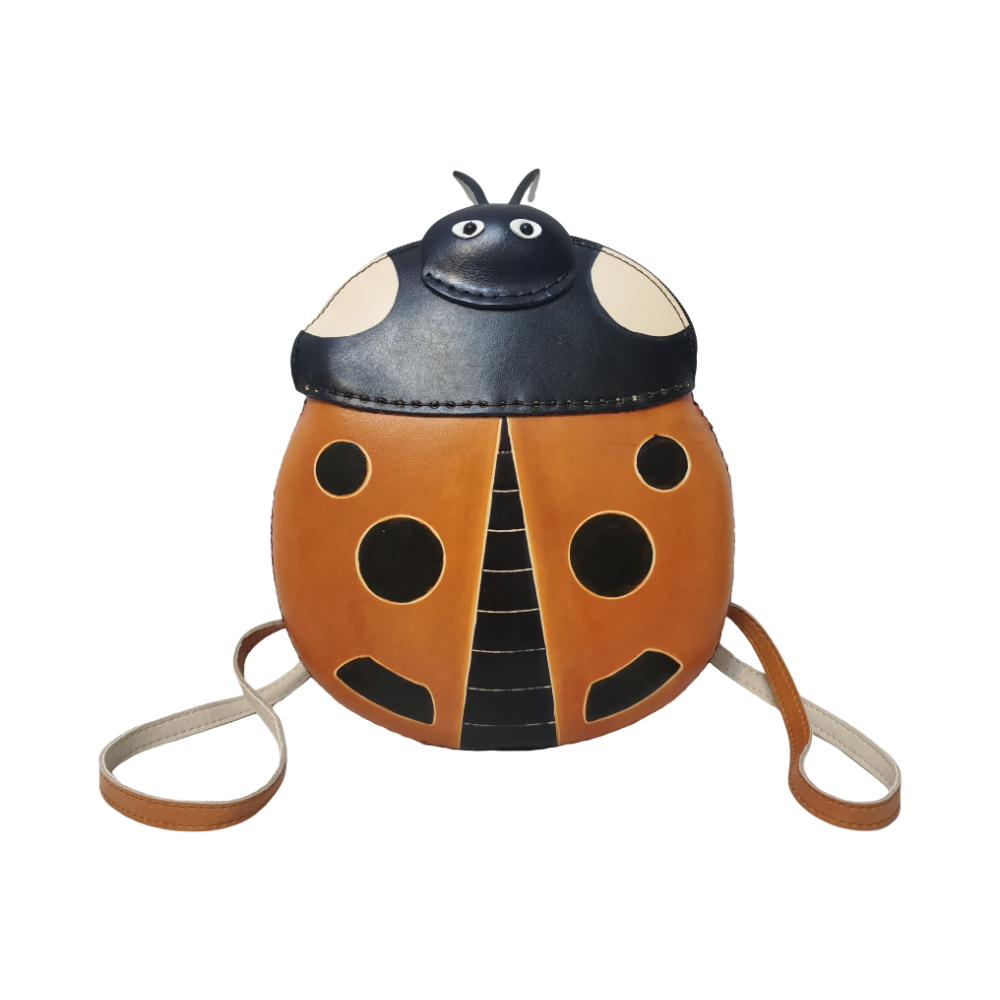 Children's cowhide leather backpack Ladybug design