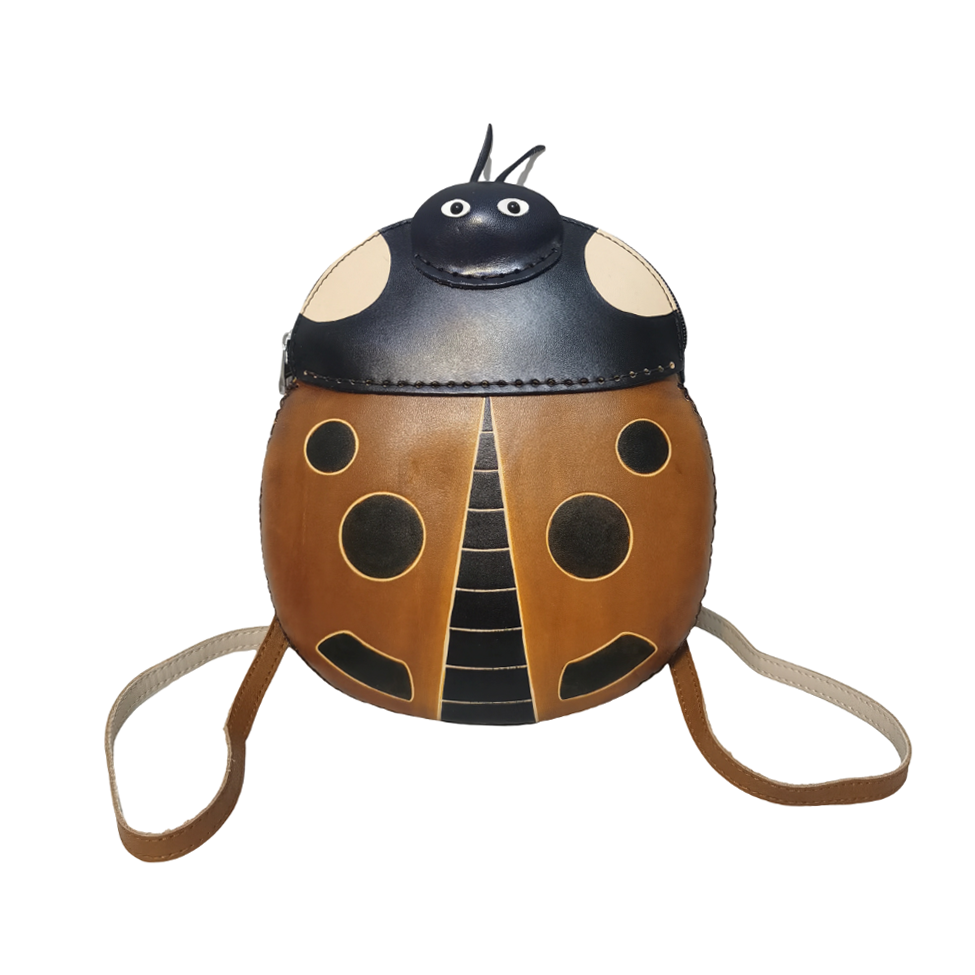 Children's cowhide leather backpack Ladybug design