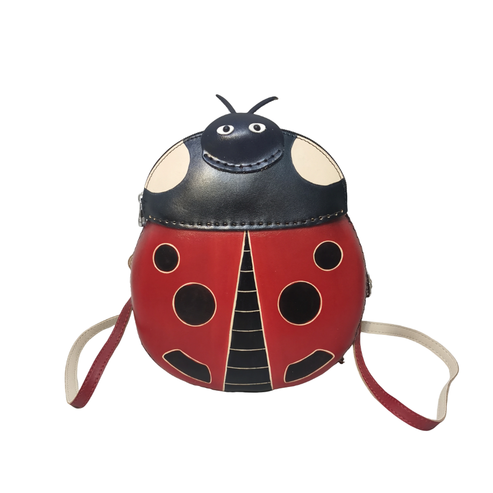 Children's cowhide leather backpack Ladybug design