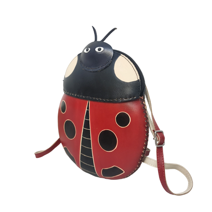 Children's cowhide leather backpack Ladybug design