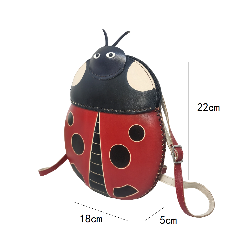 Children's cowhide leather backpack Ladybug design