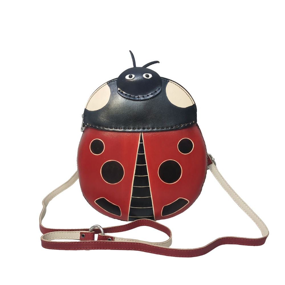 Children's cowhide leather backpack Ladybug design
