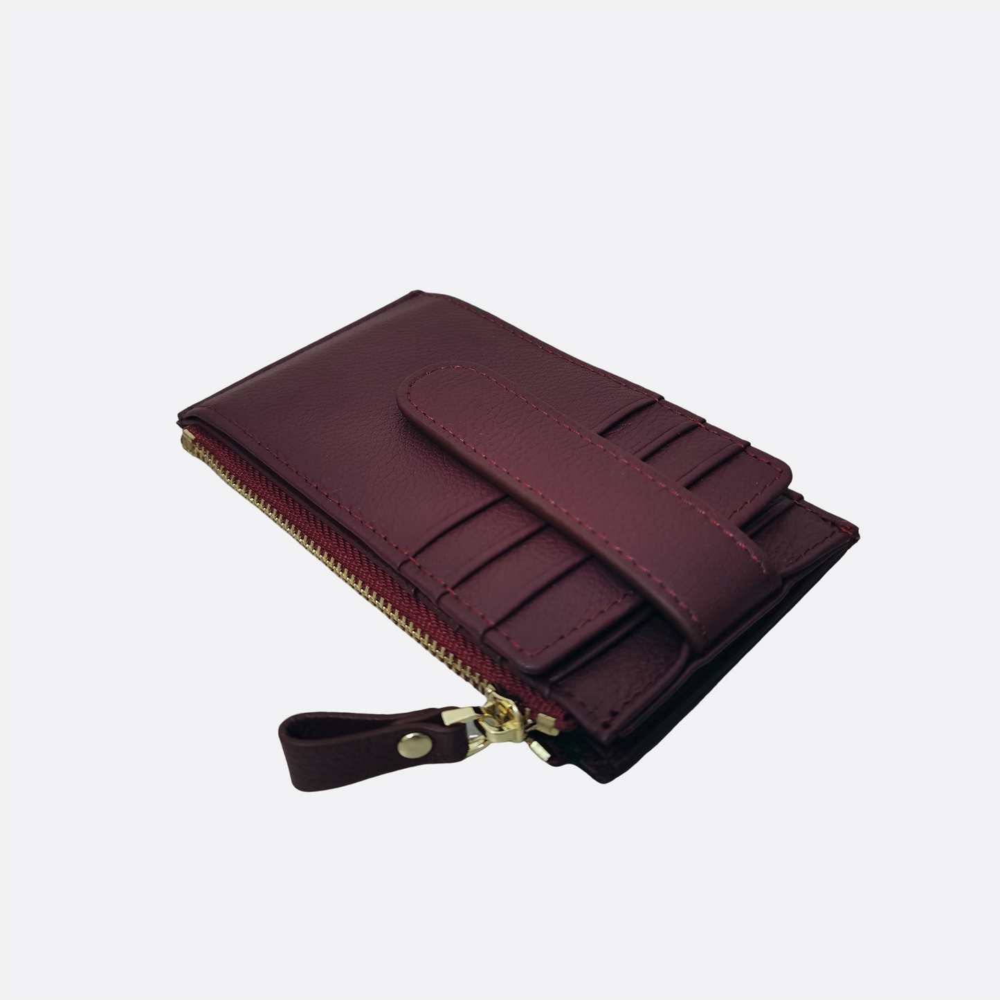 Unisex cowhide leather card holder with buckle and zip