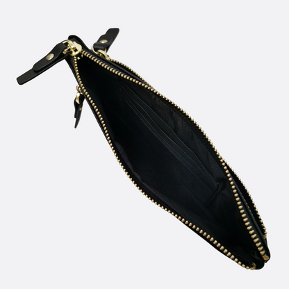 Women's genuine cowhide leather long card holder/pouch Triple zip design