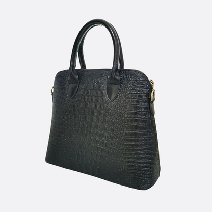 Women's genuine cowhide leather handbag Palour design in crocodile print