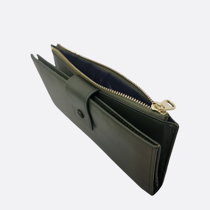 Women's genuine cowhide leather clasp long wallet