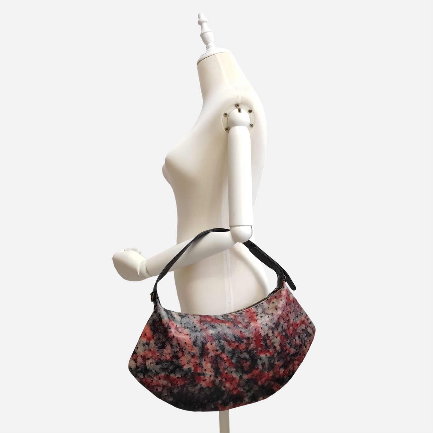 Women's genuine cowhide leather handbag Ingot painting design in ostrich print