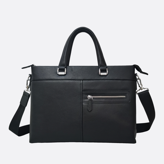 Multi zip unisex cowhide leather slim briefcase with sling