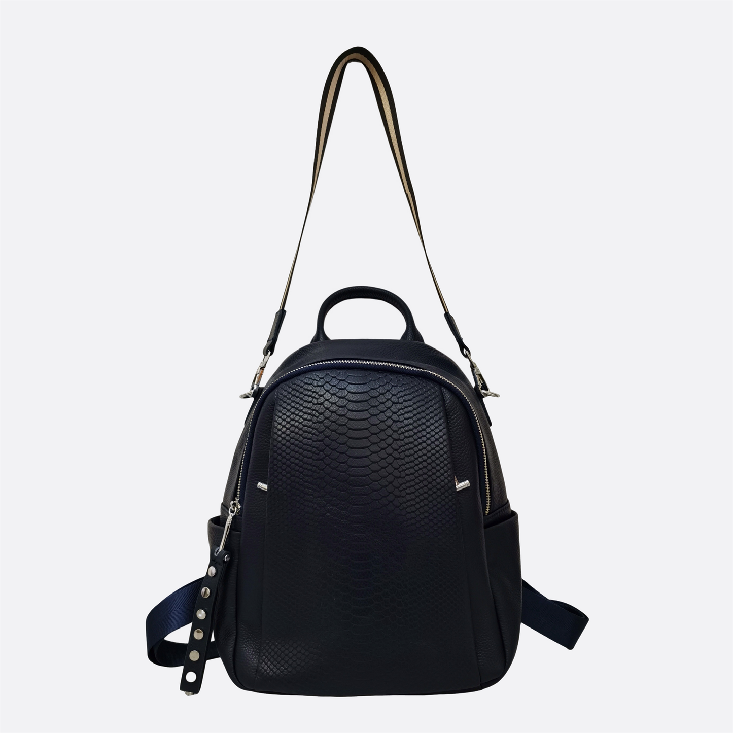 Women's cowhide leather backpack in python print