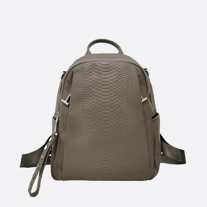 Women's cowhide leather backpack in python print