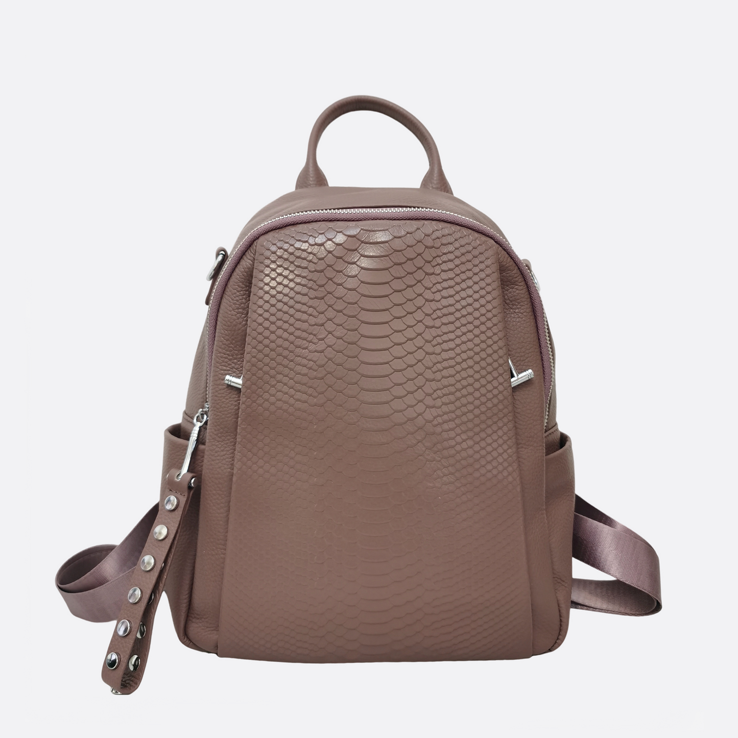 Women's cowhide leather backpack in python print