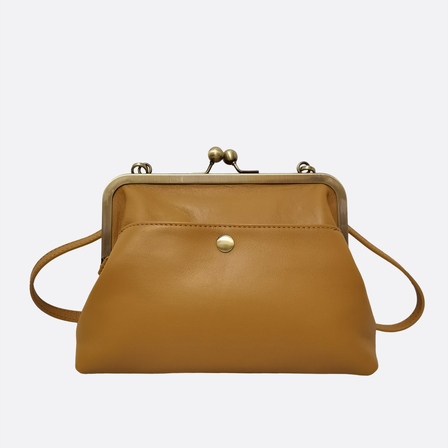 Women s genuine cowhide leather kiss lock vintage clutch handbag Tomorrow Closet