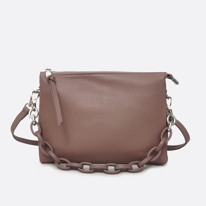 Women's genuine cowhide leather clutch handbag Vivien chain design