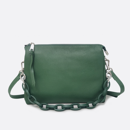 Women's genuine cowhide leather clutch handbag Vivien chain design