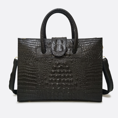 Women's genuine cowhide leather handbag briefcase Potter V2 design in crocodile print