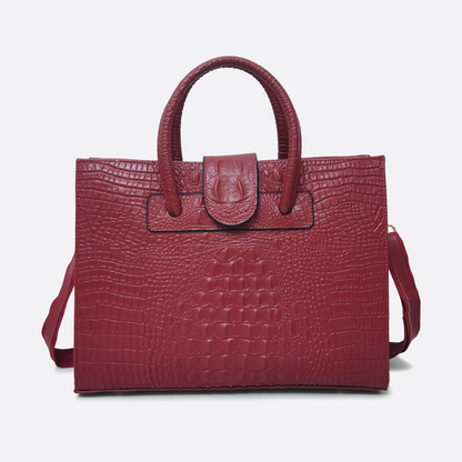 Women's genuine cowhide leather handbag briefcase Potter V2 design in crocodile print