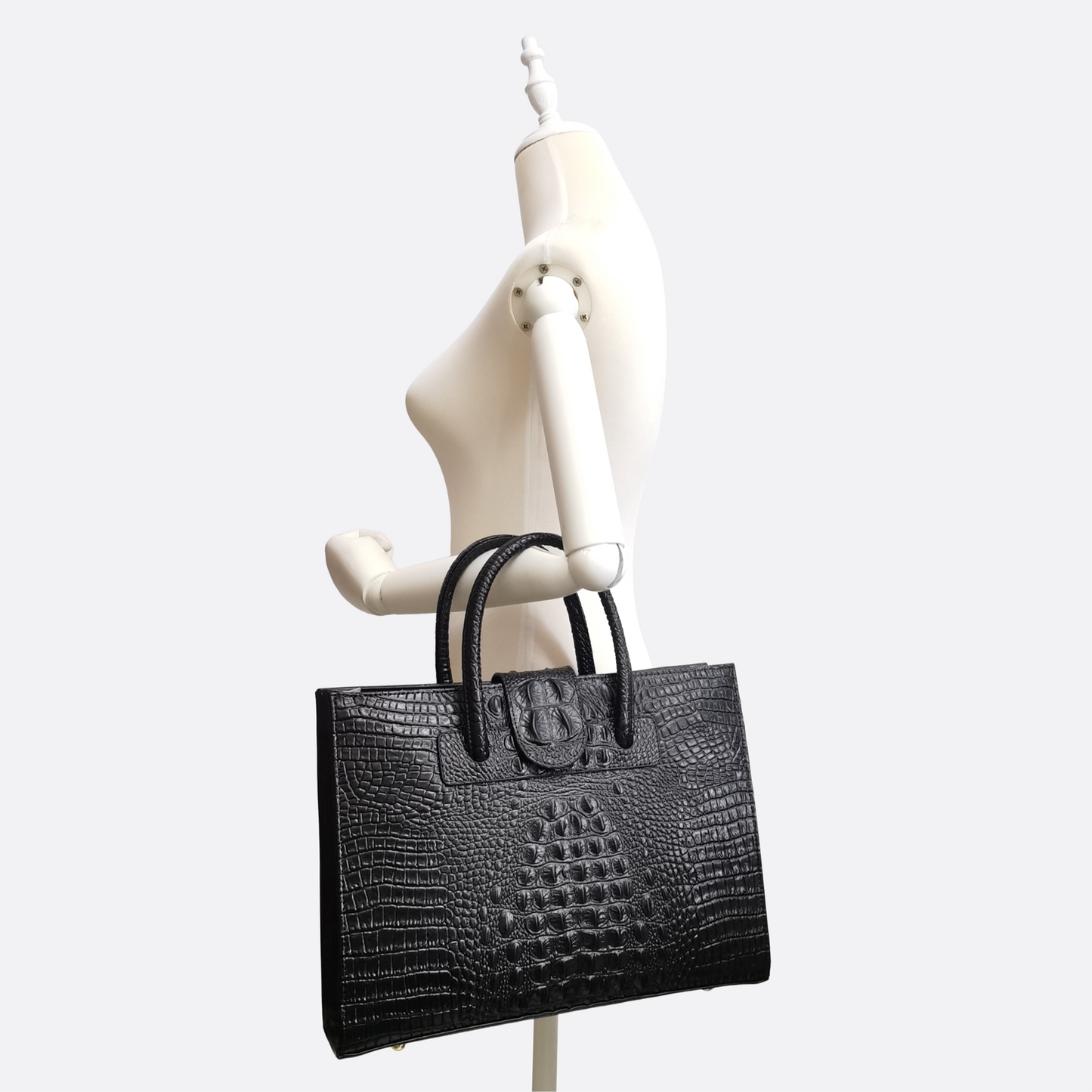 Women's genuine cowhide leather handbag briefcase Potter V2 design in crocodile print