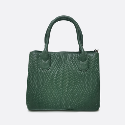 Women's genuine cowhide leather handbag Potter design in woven print