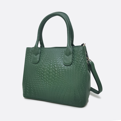 Women's genuine cowhide leather handbag Potter design in woven print