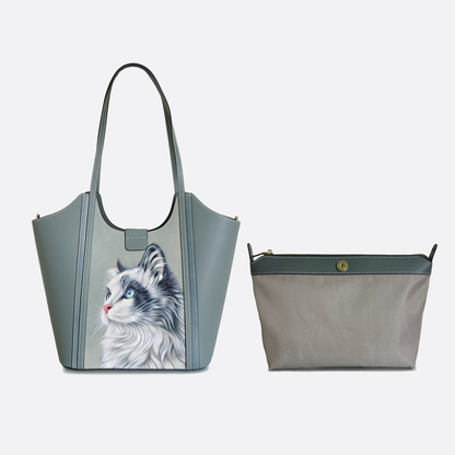 Women's genuine cowhide leather engraved handbag Shopping tote design