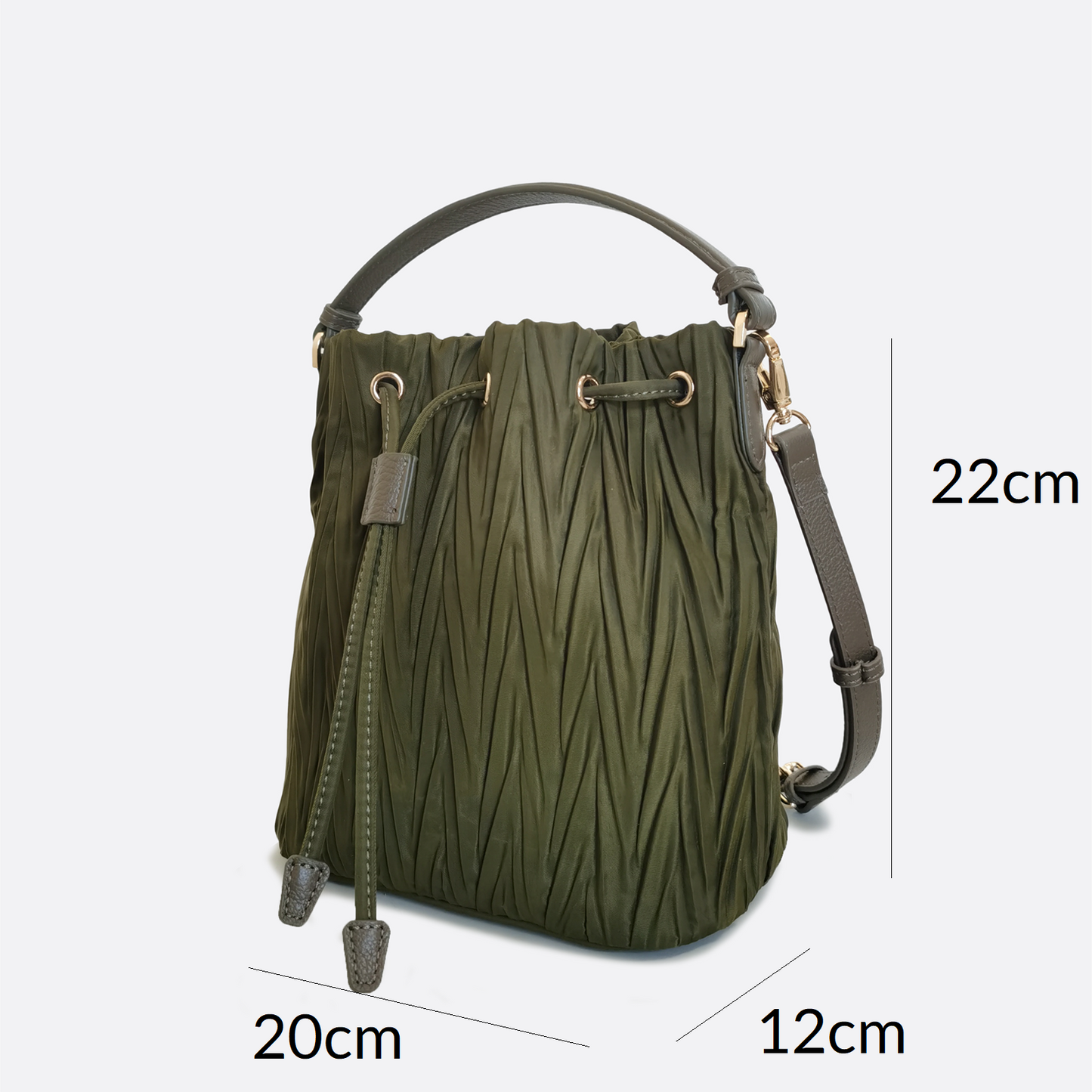 Women's nylon mix genuine cowhide leather bucket bag