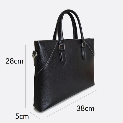 Unisex genuine cowhide leather slim briefcase with sling Lev design